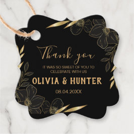 Modern svart och guld blomsterbröllop tack gåvor etiketter