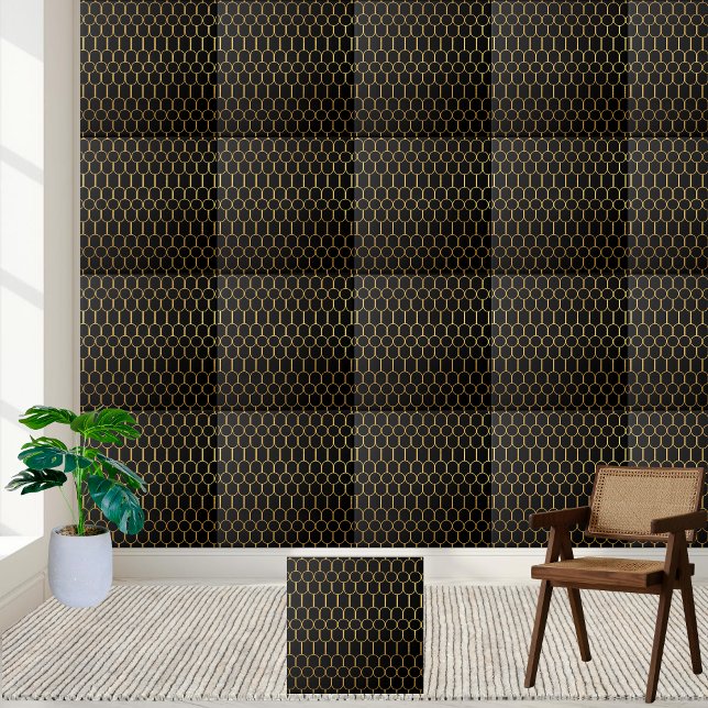 Modern svart och Guld-dekorativ panel Kakelplatta (Modern Black and Gold Decorative Tile)