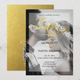 Modern svart och guld Foto Elegant Inbjudan