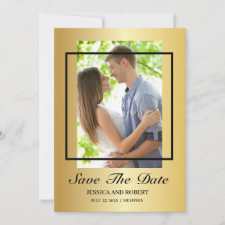 Modern svart och Guld-foto sparar datum Inbjudningar