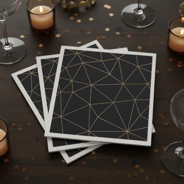 Modern svart och guld-geometrisk napkin pappersservett (Modern black and gold geometric napkin.)