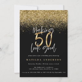 Modern svart och guld glitter 50-årsdag