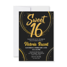 Modern svart och guld glittertypografi Sweet 16