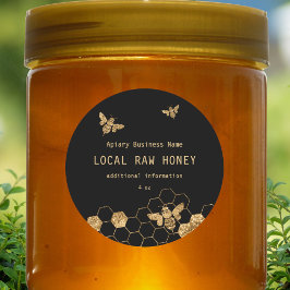 Modern svart och Guld honungsbin Honeycomb Runt Klistermärke