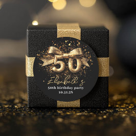 Modern svart och Guld i 50:e Födelsedagsfesten Runt Klistermärke