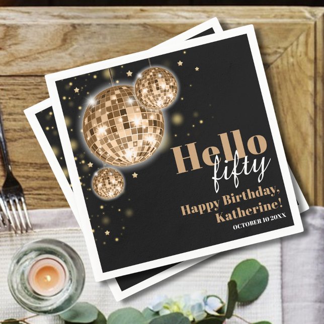 Modern svart och Guld Kvinnors femtionde födelseda Pappersservett (Skapare uppladdad)