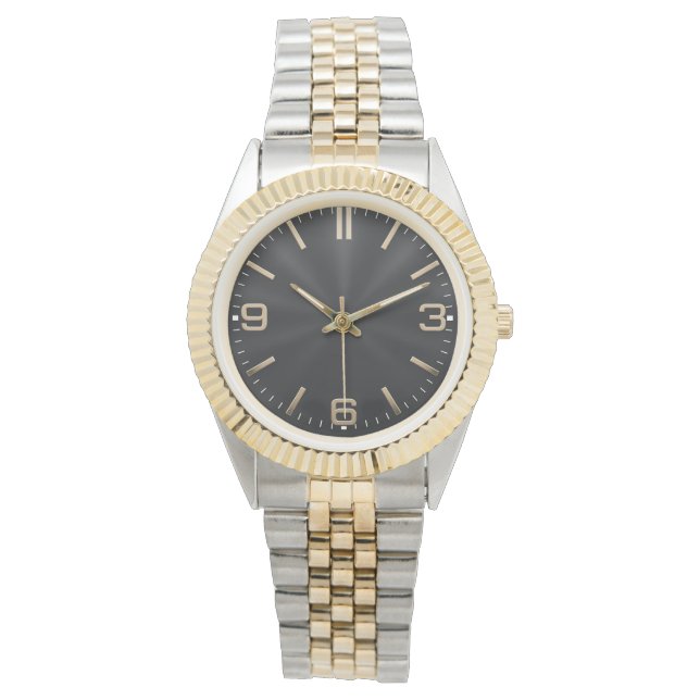 Modern svart och guld lyx armbandsur (Framsida)
