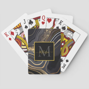 Modern svart och Guld MarLED Monogram Casinokort