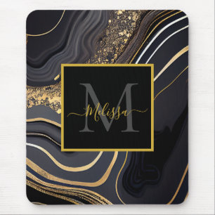 Modern svart och Guld MarLED Monogram Musmatta