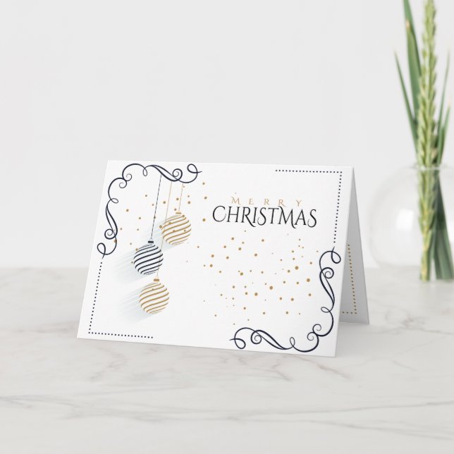 Modern svart och Guld minimal Helgdag Baubles Kort (Framsida)