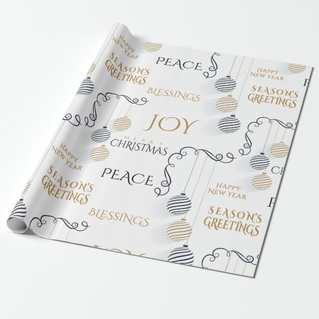 Modern svart och Guld minimal Helgdag Baubles Presentpapper (Utrullad)