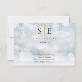 Modern svart och guld monogram vinter bröllop RSVP OSA Kort