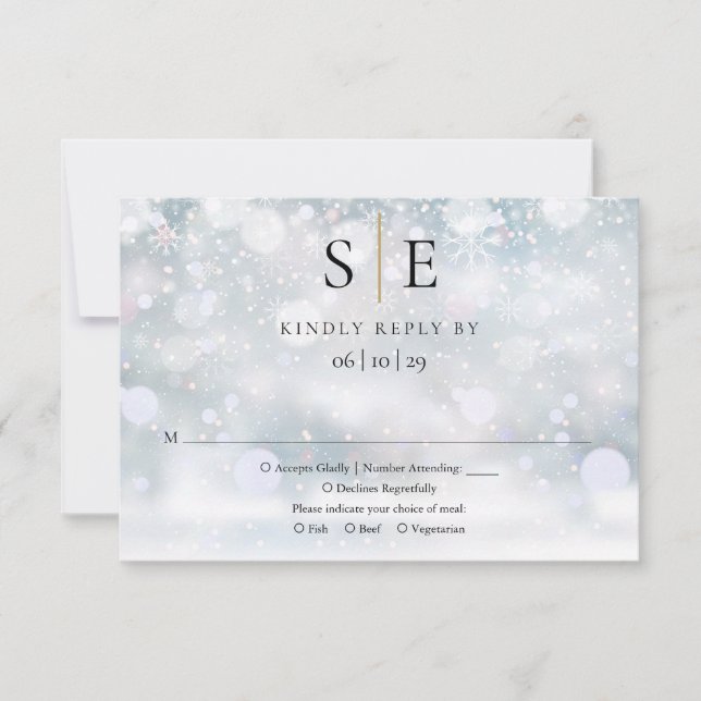 Modern svart och guld monogram vinter bröllop RSVP OSA Kort (Framsida)