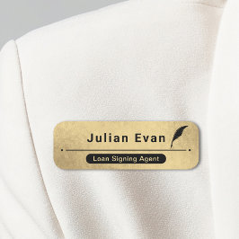 Modern svart och Guld Notary Public Quill Icon Namnbricka