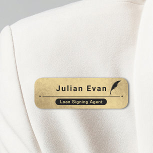 Modern svart och Guld Notary Public Quill Icon Namnbricka