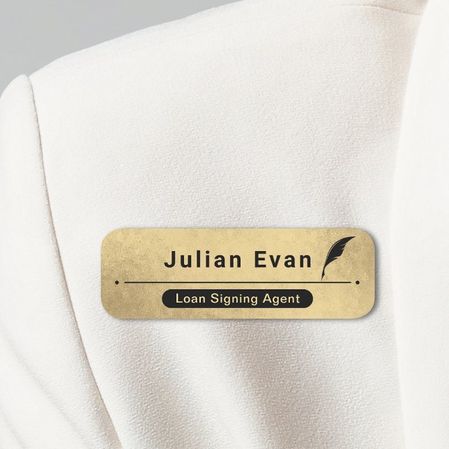 Modern svart och Guld Notary Public Quill Icon Namnbricka (Skapare uppladdad)