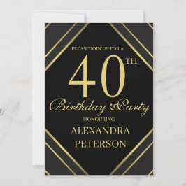 Modern svart och Guld Rand födelsedag Inbjudningar