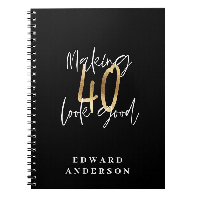 Modern svart- och guld-typografi 40-årsdag anteckningsbok (Framsidan)
