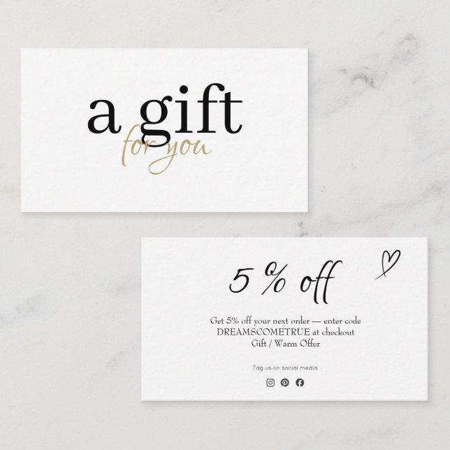 Modern svart och guld typografi affärsrabatt visitkort (Fram/baksida)