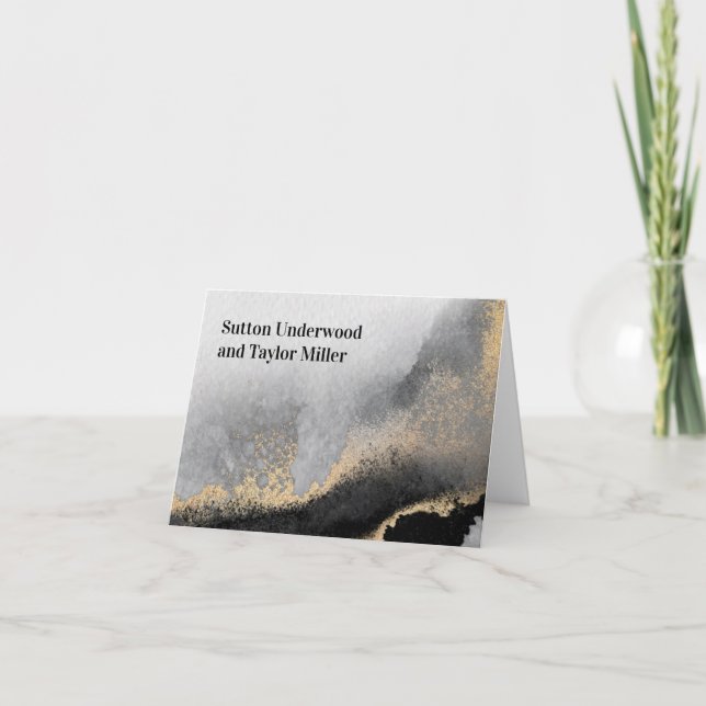 Modern svart och Guld vattenfärg Anteckningskort (Framsida)