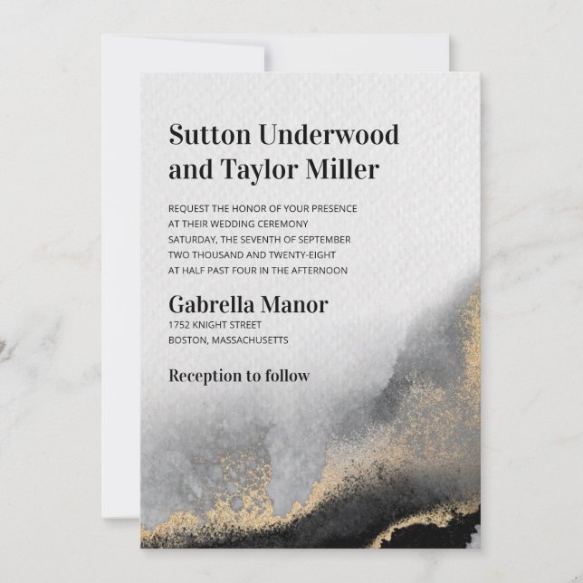 Modern svart och Guld vattenfärg Inbjudningar (Framsida)