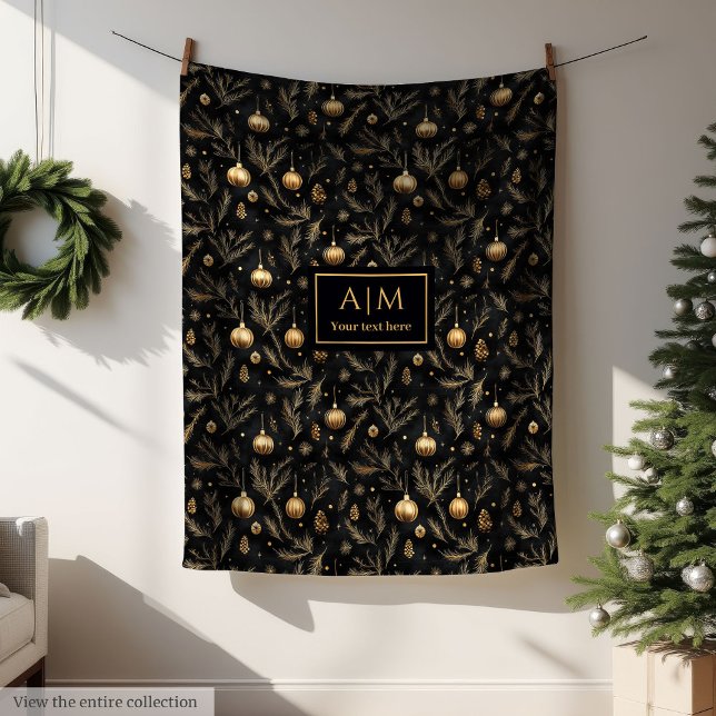 Modern svart och guld vattenfärgskustom festlig fleecefilt (Modern black and gold watercolor custom festive Fleece Blanket)