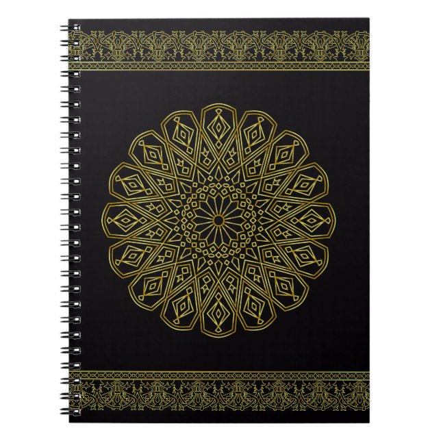 Modern svart och gyllene Arabesque Design Notebook Anteckningsbok (Framsidan)