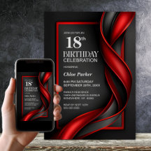 Modern Svart och Röd 18-årsfest