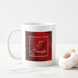 Modern svart och röd Abstrakt, Monogram Kaffemugg