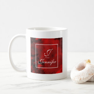 Modern svart och röd Abstrakt, Monogram Kaffemugg