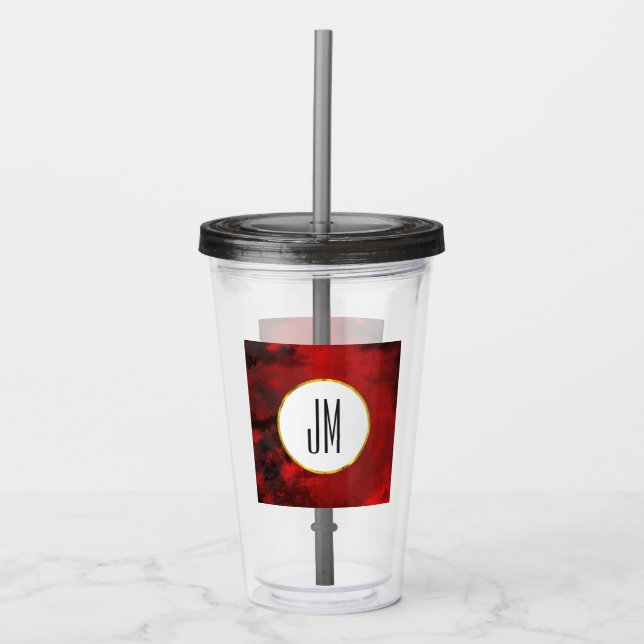 Modern svart och röd Abstrakt, Monogram Take Away Mugg (Framsida)