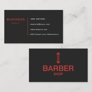 Modern svart och röd barberarstol herrfrisör visitkort