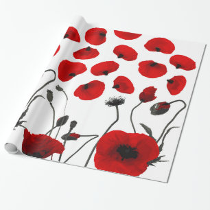 Modern svart och röda blommor och Petals Presentpapper