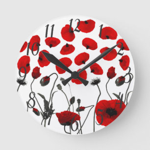 Modern svart och röda blommor och Petals Rund Klocka