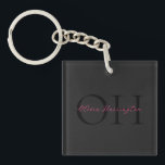 Modern svart och Rosa Script Classic Monogram<br><div class="desc">Nyckelkedja i Modern Black and Rosa Script Classic Monogram</div>
