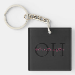 Modern svart och Rosa Script Classic Monogram
