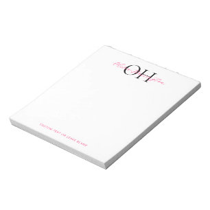 Modern svart och Rosa Script Classic Monogram Anteckningsblock