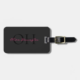Modern svart och Rosa Script Classic Monogram Bagagebricka