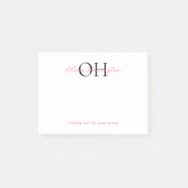 Modern svart och Rosa Script Classic Monogram Post-it Block