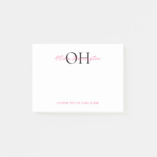 Modern svart och Rosa Script Classic Monogram Post-it Block