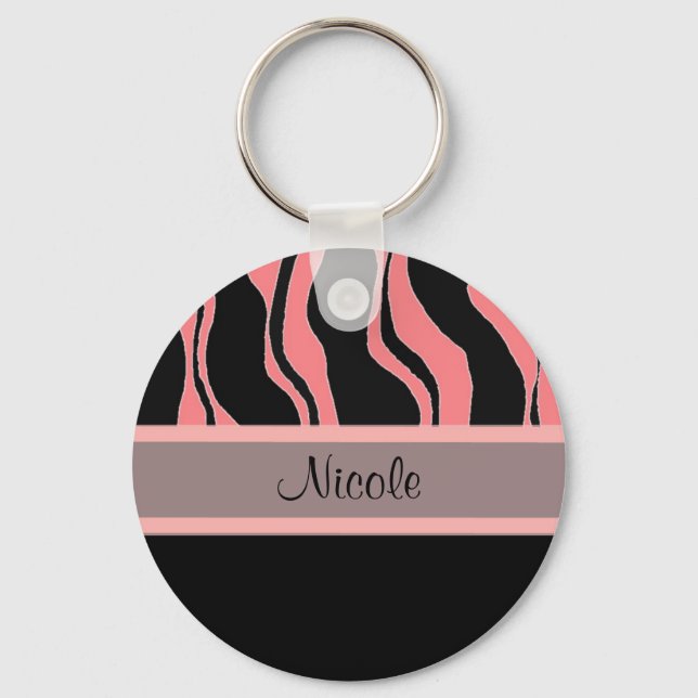 Modern svart och rosa zebraränna nyckelring (Framsida)