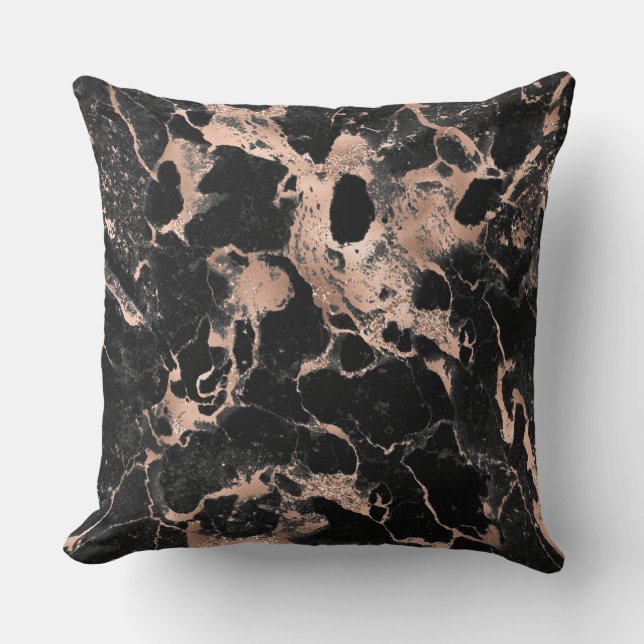 Modern svart och rosé guld marmor mönster kudde (Framsida)