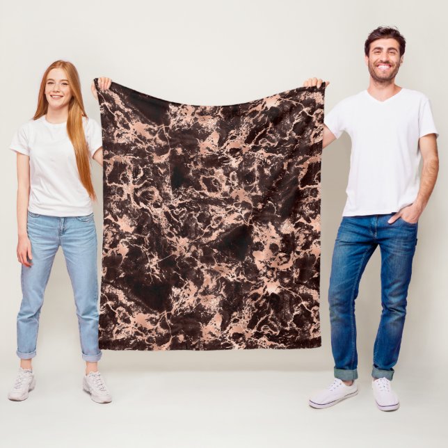 Modern svart och rosé marmor mönster fleecefilt (På plats)