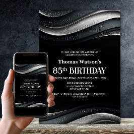 Modern svart och silver 85-årsfest inbjudningar