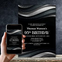 Modern Svart och Silver 95-årsfirande Inbjudningar