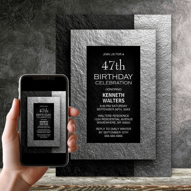 Modern svart och silver Födelsedagsfest för alla å Inbjudningar (Skapare uppladdad)