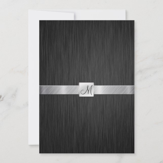 Modern svart och silver med monogram Bröllop Inbjudningar (Framsida)