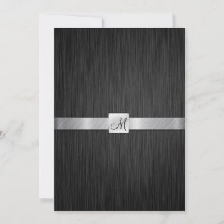 Modern svart och silver med monogram Bröllop Inbjudningar