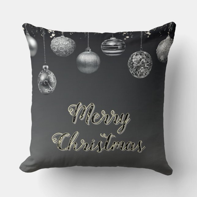 Modern, svart och stor Silver 20 x 20 tum Kudde (Framsida)