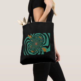 Modern svart och teal fraktal design tygkasse